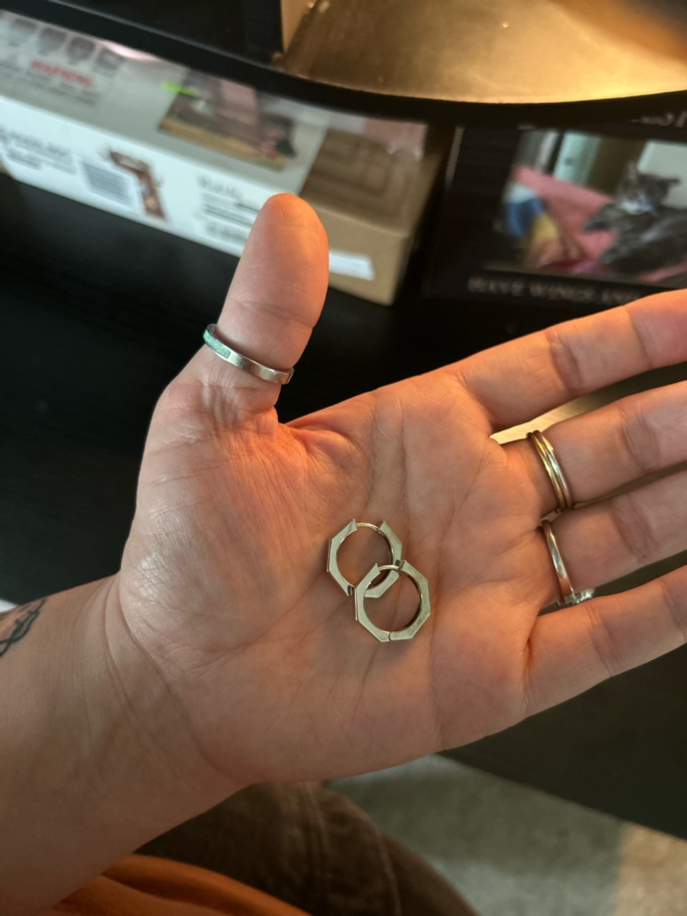 Small Chunky Octagon Shaped Hoop Earrings